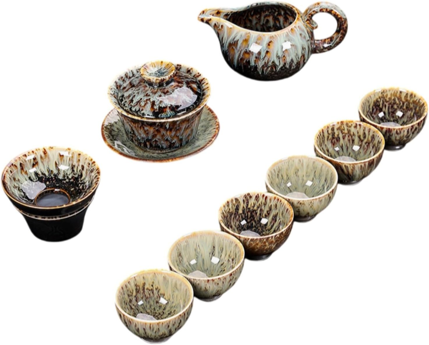 窑变功夫茶具6杯-盖碗-24件 Glass Tea Cup,Ceramic cup Set,Zi Sha Tea Cup,Ceramic Teapot,Purple Clay Tea 窑变功夫茶具套装家用陶 Ceramic Coffee Mugs Set,Microwave & Dishwasher Safe,Gift for Man and Women