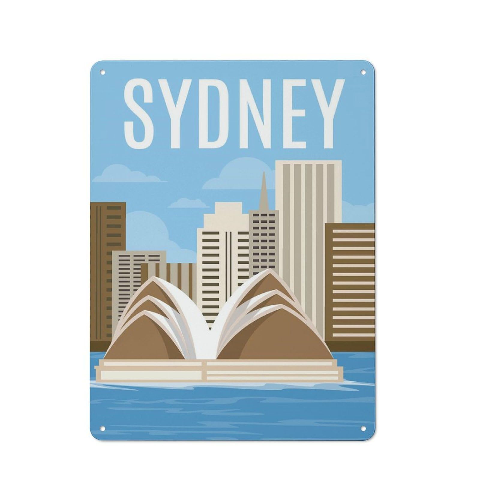 Sydney Australia Metal Wall Sign 40x30cm, Clean Industrial Loft Wall Plaque for Workspace, Cafe, Hallway Or Garage