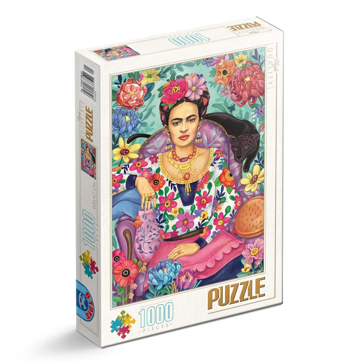 Educa - Puzzle 1000 pezzi Frida Kahlo | Puzzle arte e ritratto | Misura 48x68 cm | Include colla Fix | Per adulti 14+ (18493
