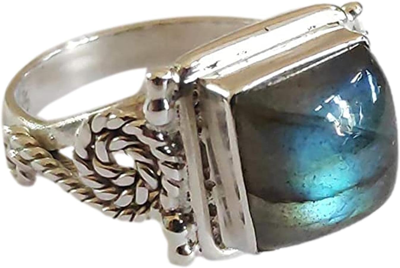 Navya Craft Labradorite Ring, 925 Sterling Silver Handmade Statement Ring for Men Women, Natural Labradorite Cushion Gemstone Promise Ring, November Birthstone Gift (12.5)
