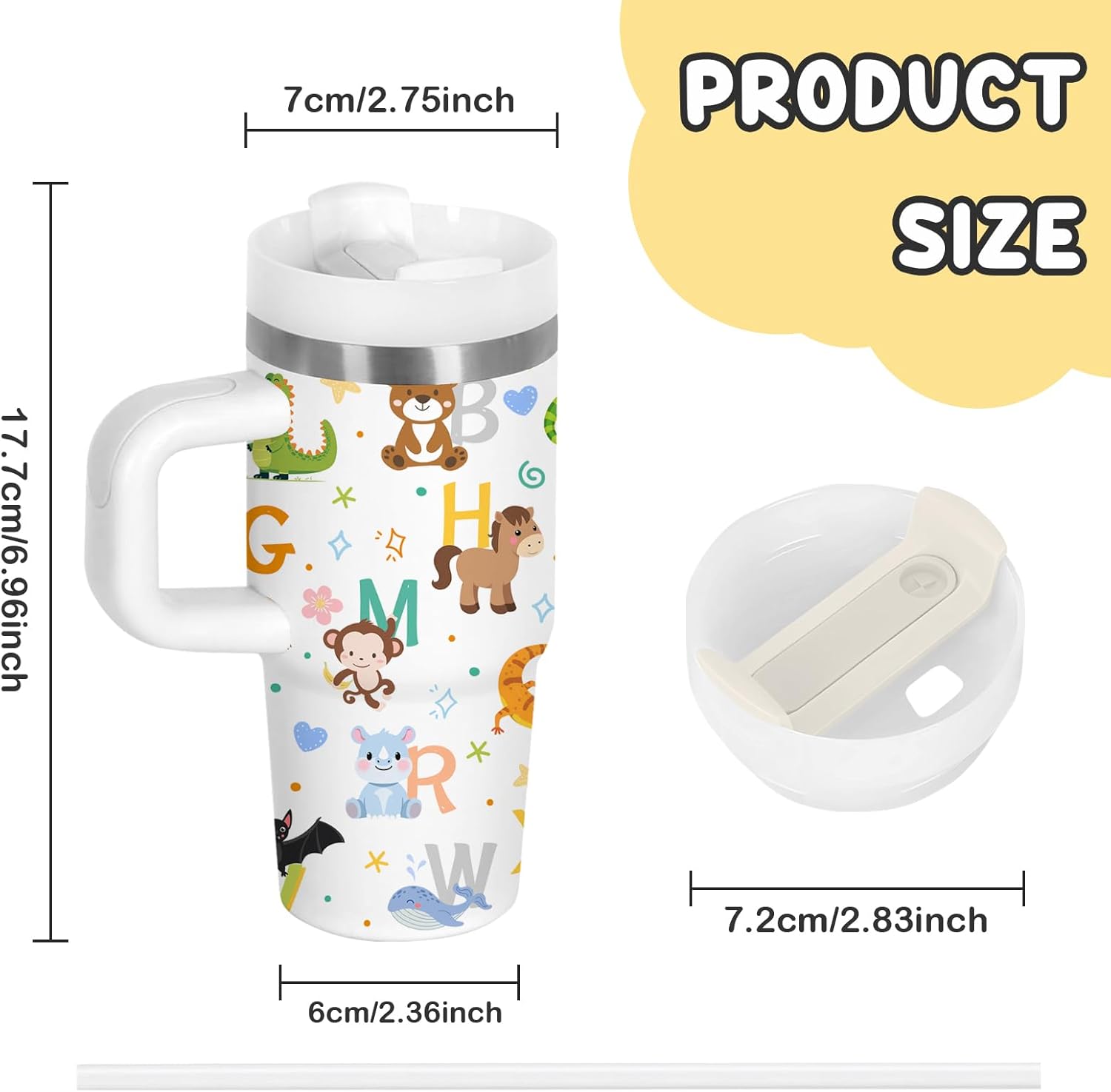 14 oz Kids Animal Alphabet Tumbler with with Handle Straw Lid, Stainless Steel Insulated Water Tumbler, Abc Letters Stuff, for Sports, School, Travel - Back to School Children Birthday Gifts Cups(1pc) - Image 3