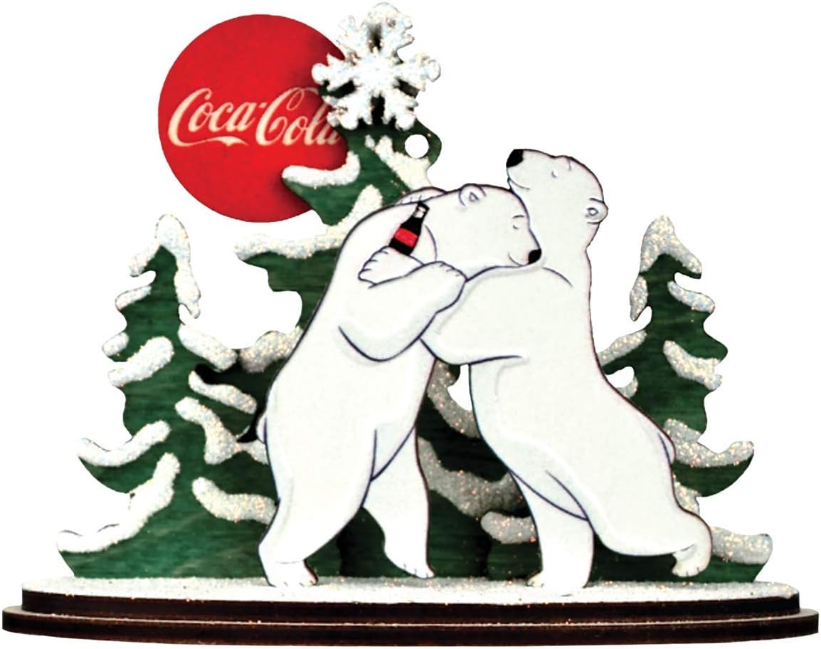 Coca-Cola Polar Bear Hug Wooden Ornament for Christmas Tree