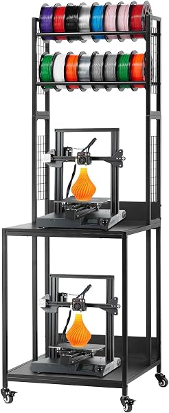 VEVOR Stojak na filamenty 3D 600 x 600 x 1800/1820 mm, 4-poziomowy regał do drukarki 3D z pojemnikiem na filament i koła, do biura i warsztatu, czarny