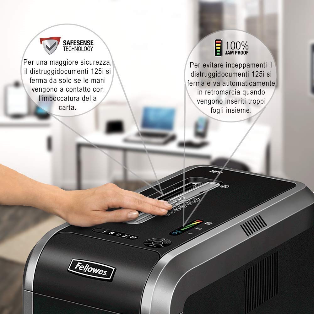 Fellowes 4613001 Distruggidocumenti Powershred 125i, a Strisce, Nero/Silver