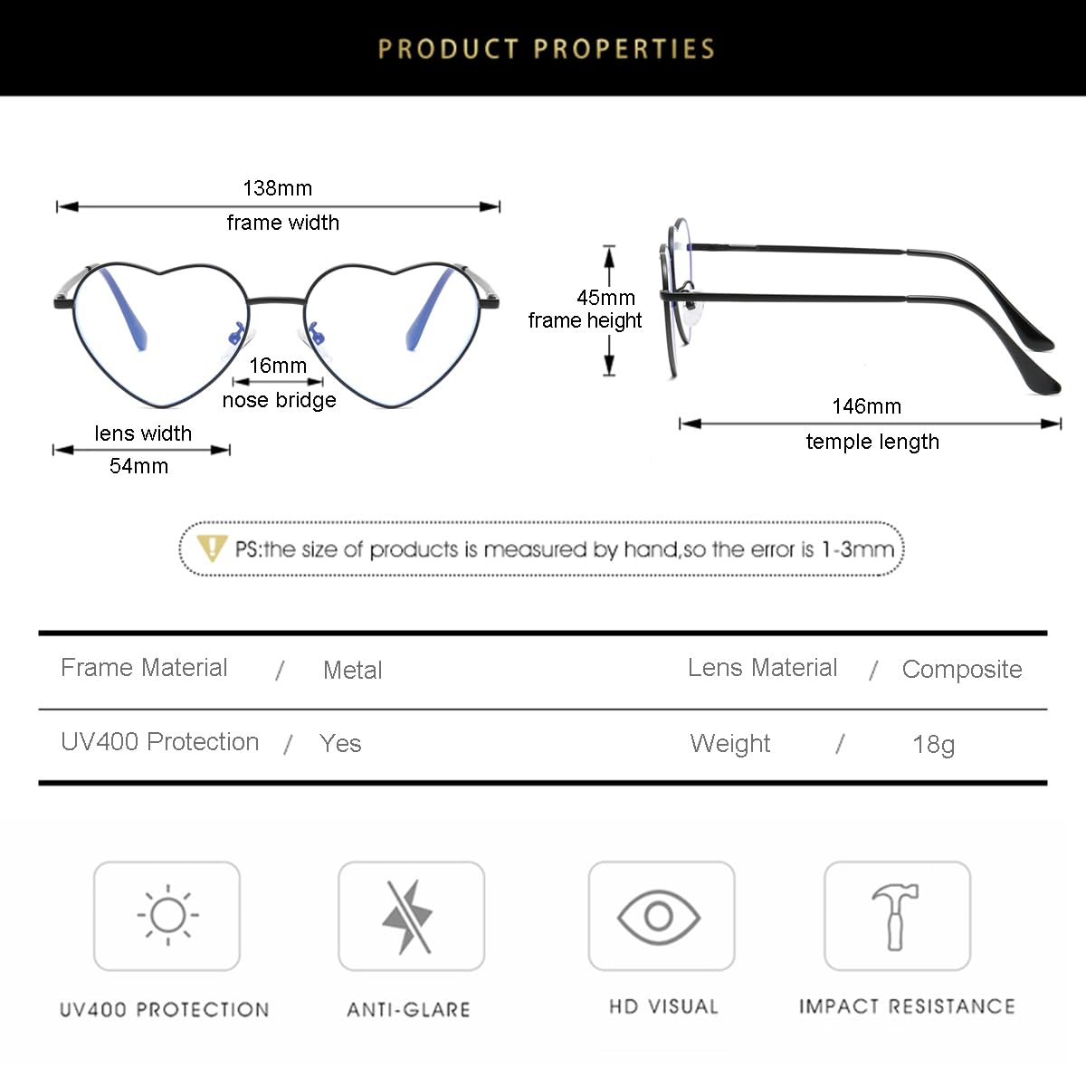 Gleyemor Herzförmige Blaulichtbrille für Damen, niedliche Computerbrille