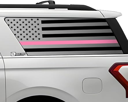 BOGAR TECH DESIGNS Precut Quarter Window American Flag Vinyl Decal Sticker Compatible with Ford Expedition MAX 2018-2024, Thin Pink Line