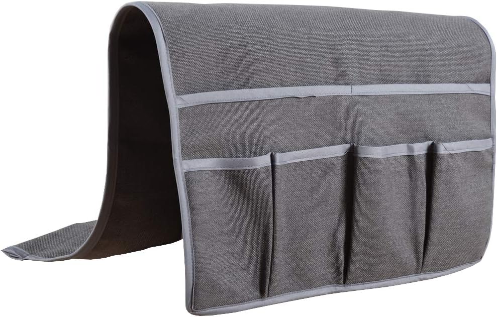 Kotile Grey Sofa Couch Chair Armrest Organizer for TV Remote Control, Cell Phone, Book, Pencil, Kotile Space Saver Organizer Non-Slip Coating Back Layer Linen Look Covered Edge Design