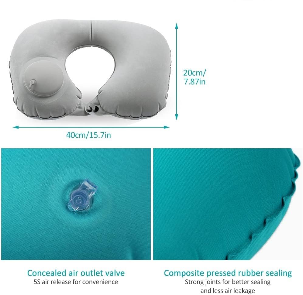 Image of Polyester Inflatable Travel Pillow For Sleeping Airplane - Inflatable Neck Pillow For Traveling On Plane, Press To Inflate,Portable Travel Neck Pillow.(Multicolor)