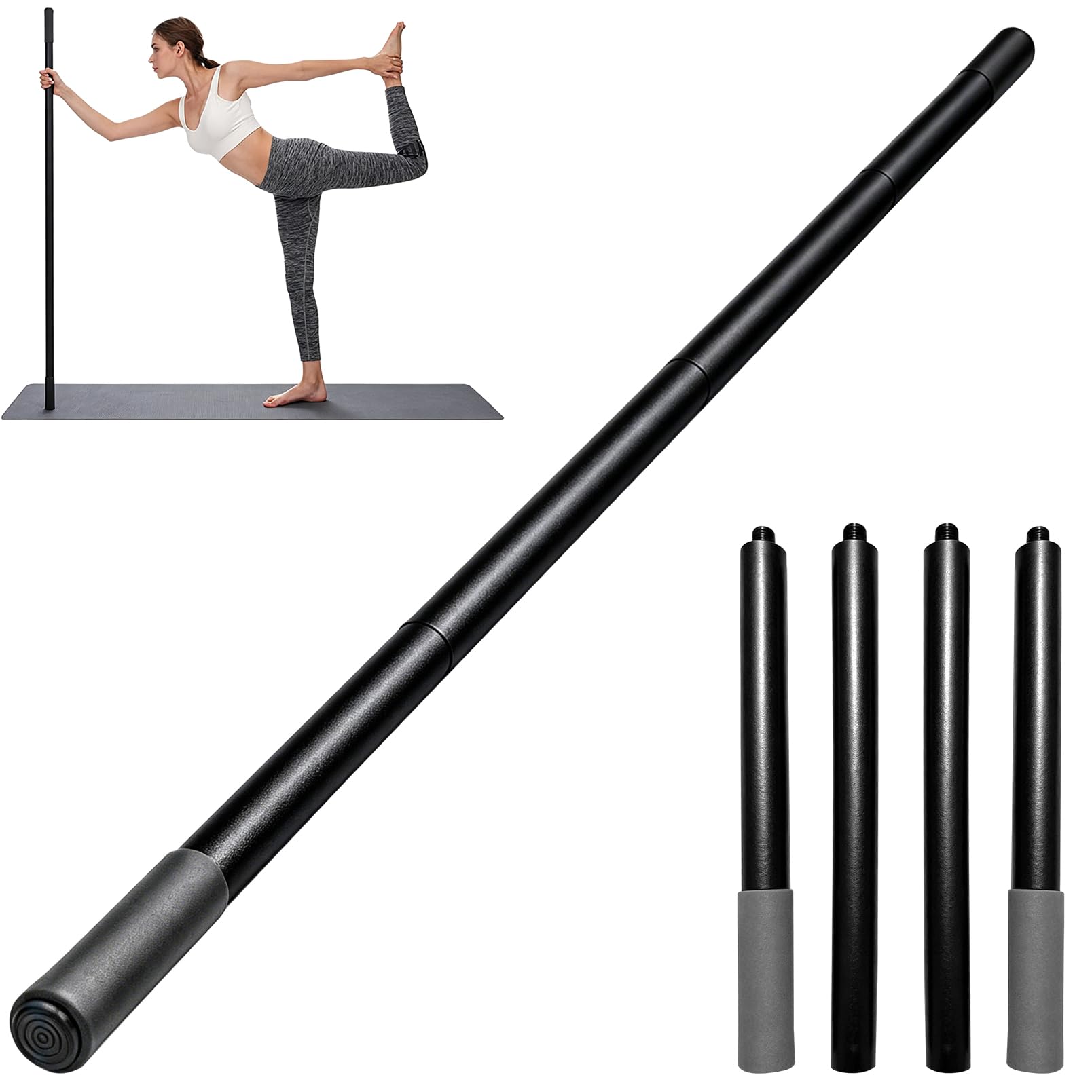 Tragbarer Yoga Stick, 4-teilig Verstellbarer Gymnastikstab mit Schaumstoffgriffen, 30/45/60 Zoll (76/114/152 cm) für Flexibilität, Gleichgewicht & Rückentraining