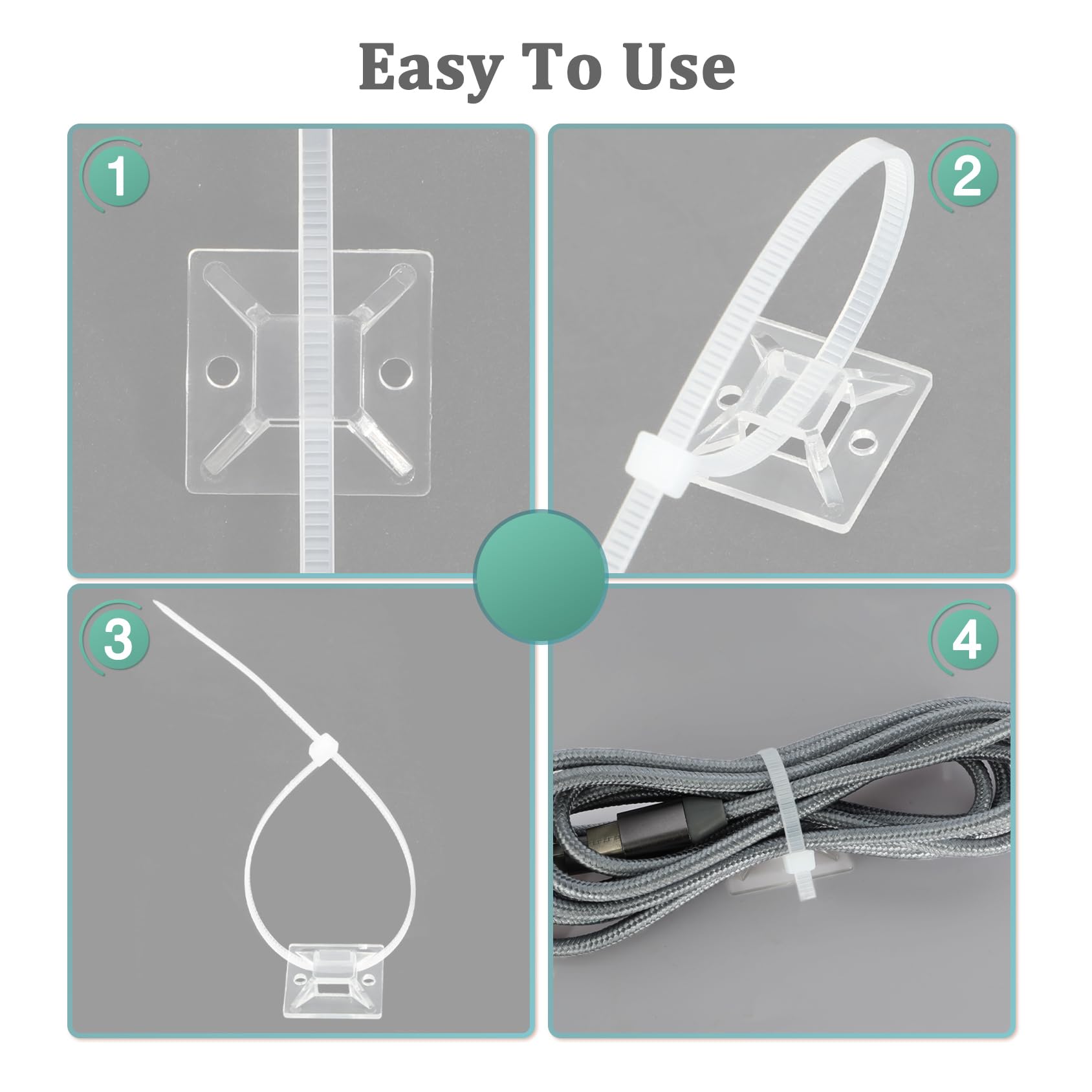 Kanemc - Bridas para cables (240 unidades, 120 unidades, 15 cm, 120 unidades, 1,9 cm, 15 cm, 120 soportes para cables adhesivos de 1,9 cm, cierres autobloqueantes de nylon para