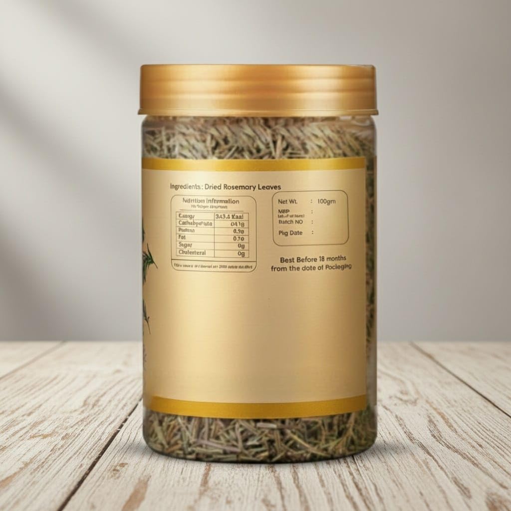 Rosemary Leaves | Egyptian Dried | For Seasoning, Tea & Hair | Imported | Supports Hair Growth | Cooking Pasta Soups Salad | No Added Preservatives & Additives (100 gram)