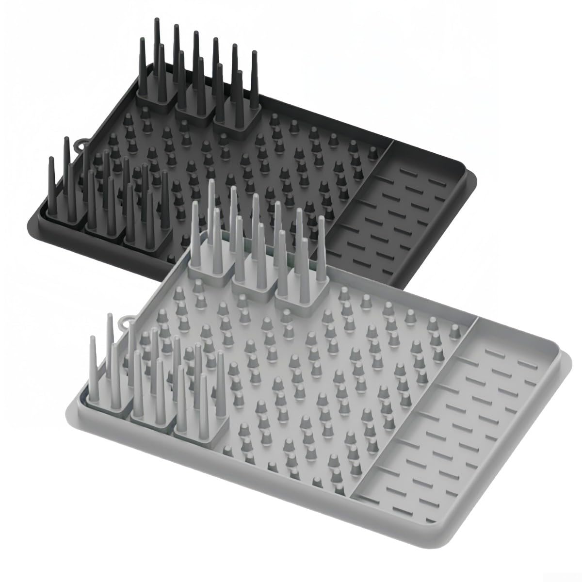 Égouttoir à vaisselle avec tapis de séchage en silicone, égouttoir compact en acier inoxydable, design de comptoir peu encombrant pour un séchage et une organisation efficaces de la vaisselle