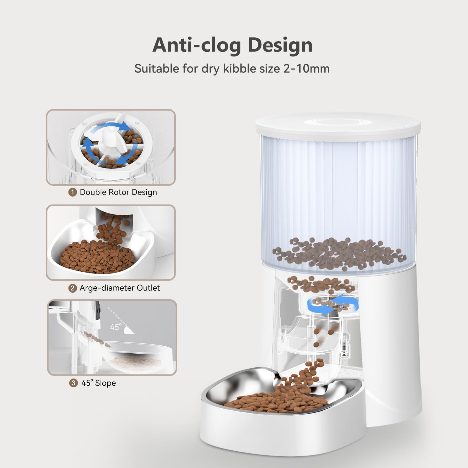PETULTRA Automatic Cat Feeder: 4L Timed Cats Food Dispenser Programmable 1-6 Meal for Cat and Small Medium Dog- Auto Pet Feeder Easy to Set Up Dual Power Supply with Desiccant Bag| Detachable Washable