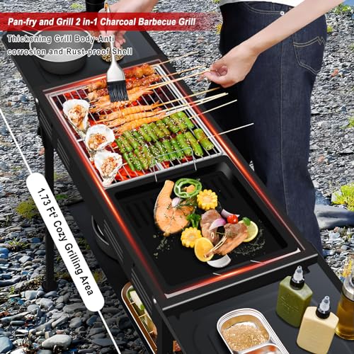 VACHAN-Portable-Charcoal-Grills-for-Outdoor-BBQ-Foldable-Kabob-Barbecue-Grill-for-Camping-Hibachi-BBQ-Griddle-Lamb-Skewer-in-Garden-Backyard-Party-Picnic-Travel-Outdoor-Cooking