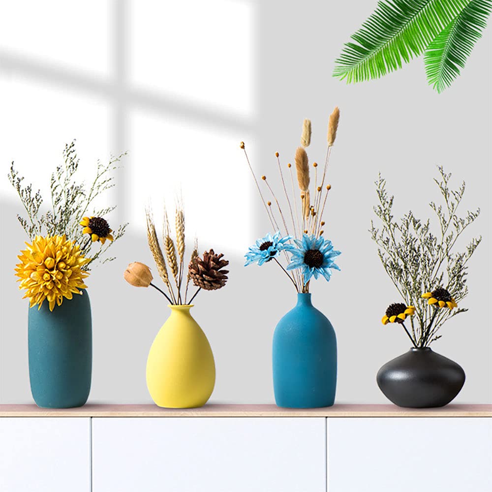 Sziqiqi Jarrones Pequeños de Cerámica para Flores, Juego de 4 Decorativos para Sala de Estar, Mini Hechos a Mano Mate para Decoración de Centro de Mesa Moderno