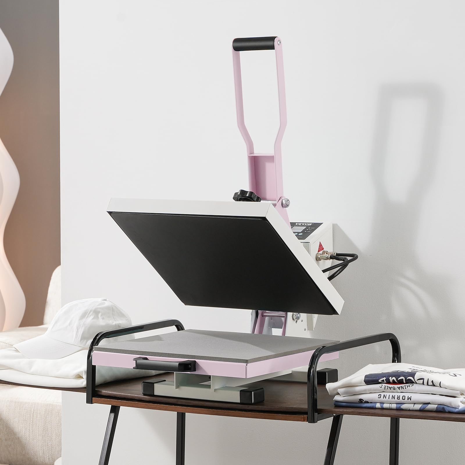 VEVOR Pressa a Caldo 380 x 380 mm Macchina per Pressatura a Caldo Digitale, Riscaldamento Rapido Uniforme, Cotone Isolante a 2 Strati, Macchina per Trasferimento Termico per Magliette/Cuscini, Rosa