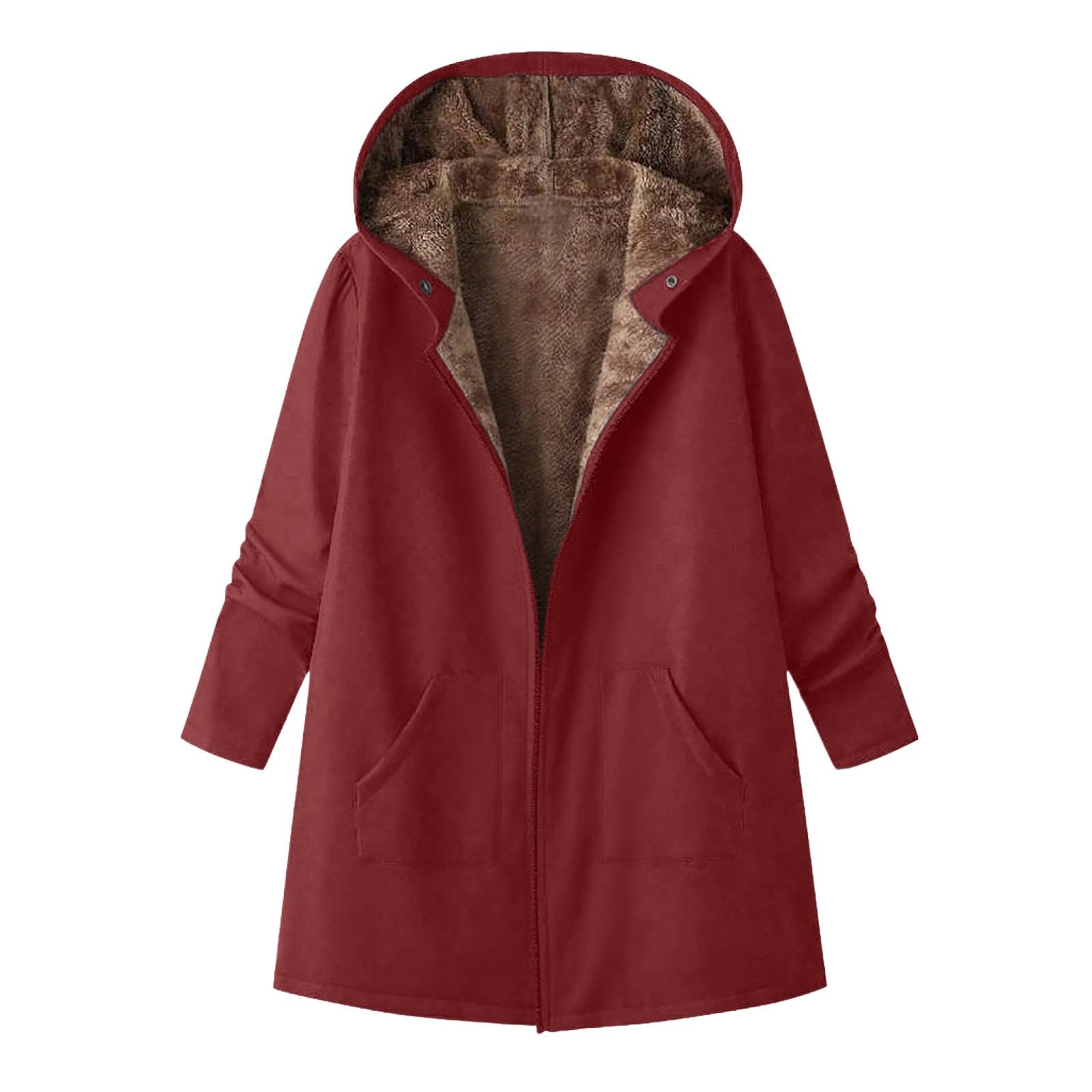 Generisch Cappotto invernale da donna, lungo, con calda imbottitura, parka invernale, caldo, trapuntato, in pile, giacca invernale a maniche lunghe, antivento, per esterni, con cappuccio