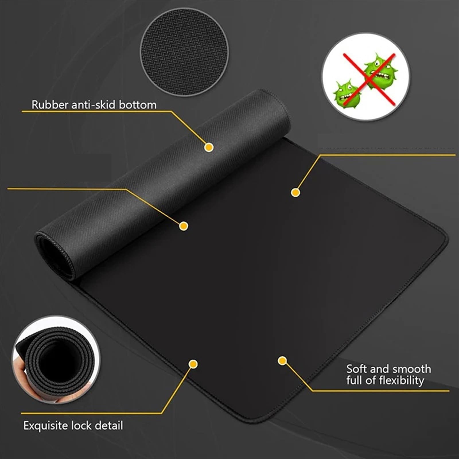 Poggiapolsi per tastiera Tappetino for mouse da gioco grande scrivania for in gomma antiscivolo for tastiera del computer for(Black,500x1000x3mm)