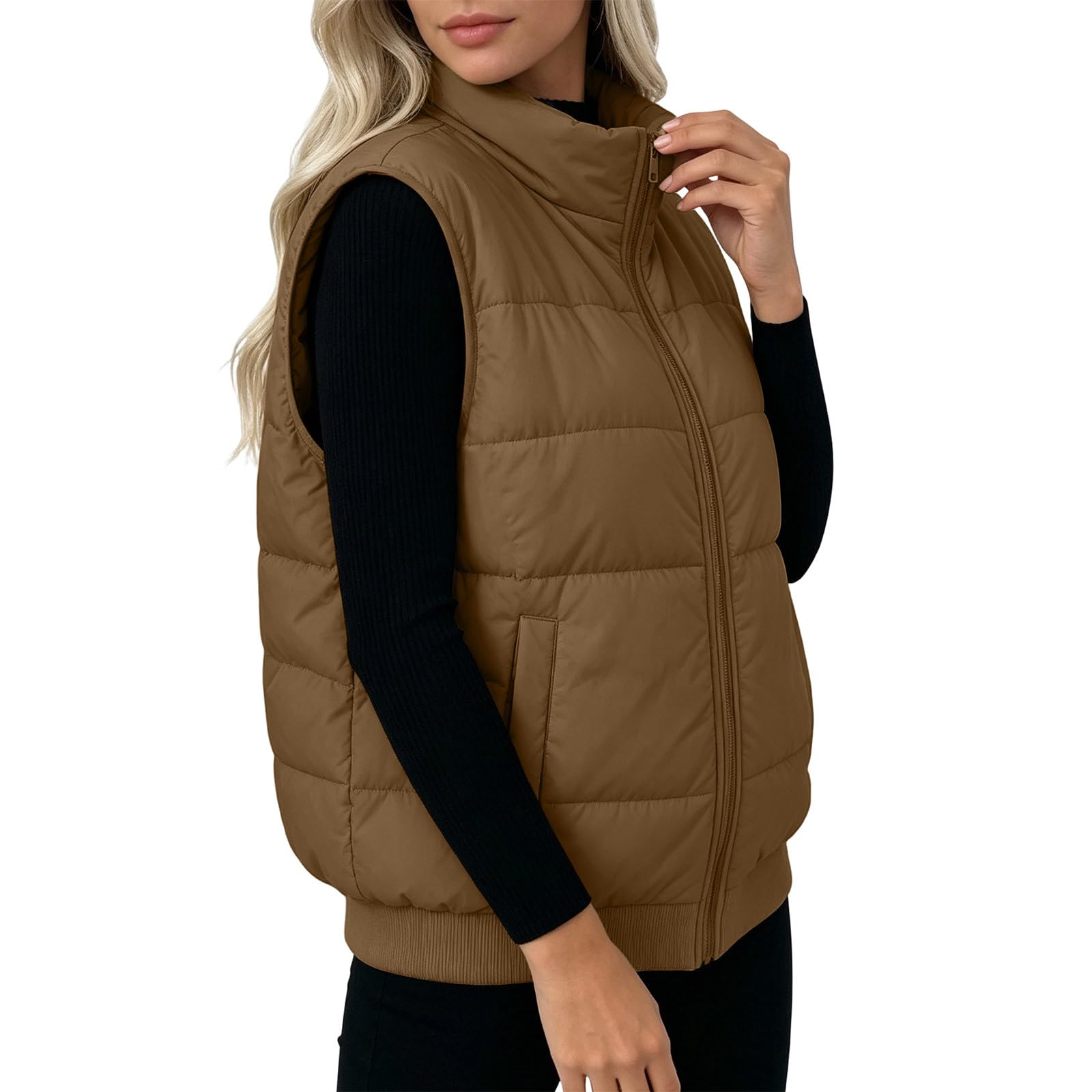Gilet Femme Capuche Matelassé Zippé Chaud Chic Mode Casual Urbain Chic