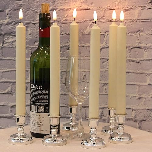 Miniatura 9 de Wondise Velas cónicas blancas sin llama para ventana, funcionan con pilas con control remoto y temporizador, velas parpadeantes sin llama con