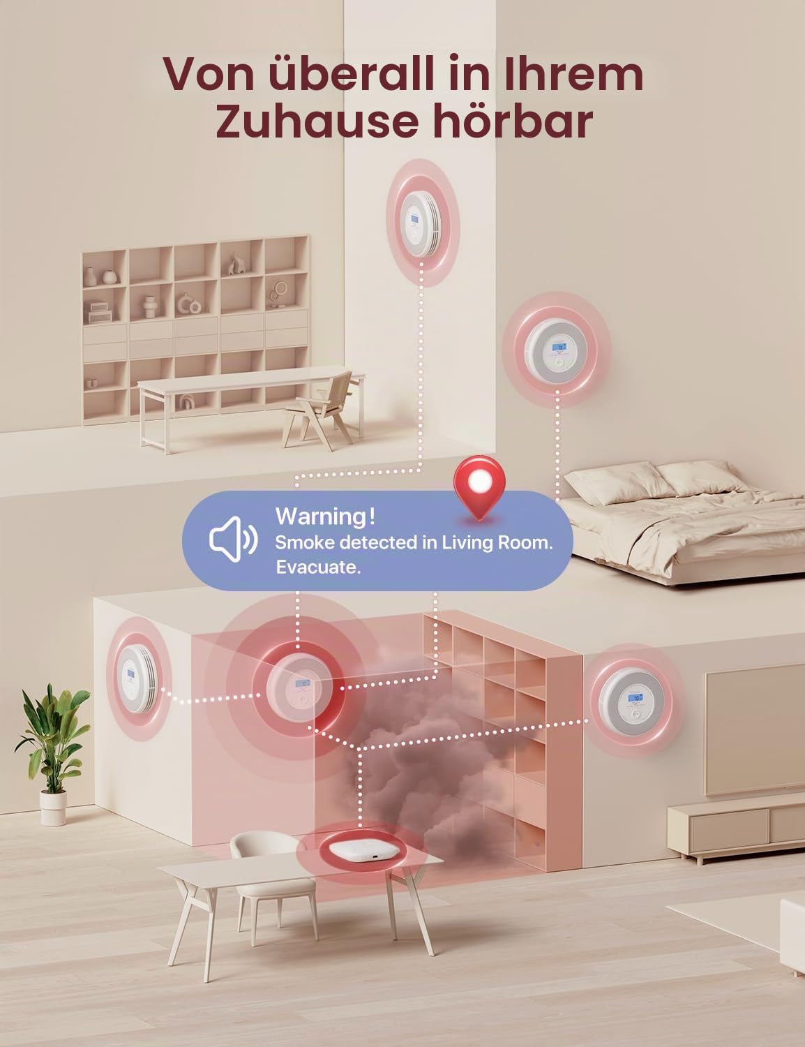 X-Sense Wi-Fi-Kombinations-Rauch- und Kohlenmonoxid-Alarm für Zuhause mit englischen Sprachalarmen, kabelloser vernetzter Sprachalarm, benötigt SBS50-Basisstation, XP0A-MR, 1er-Pack