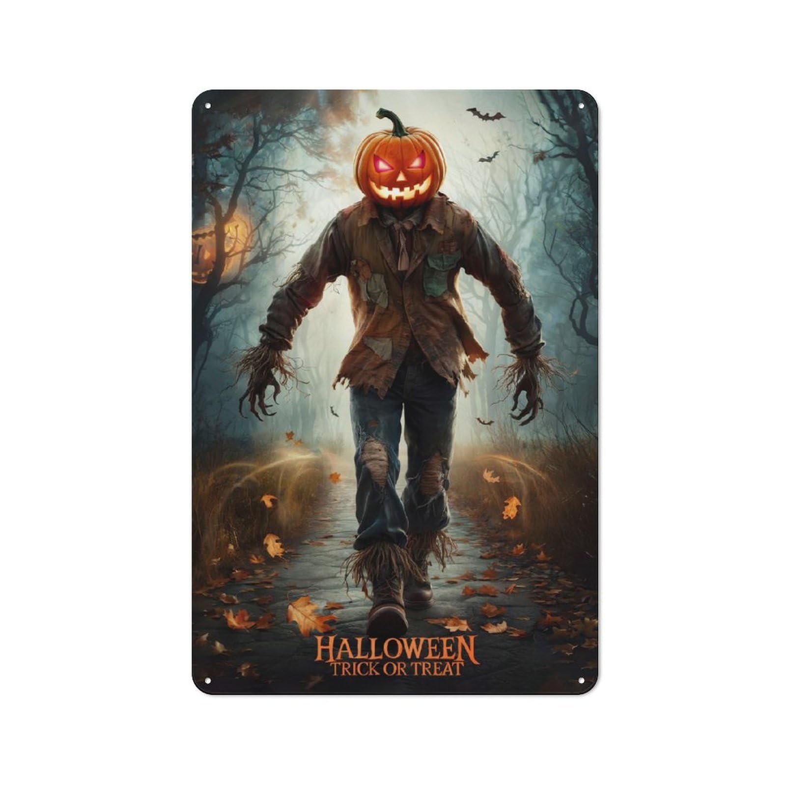 Junmoney Halloween Scarecrow-1 Halloween Scarecrow Shop Front Style Metal Wall Decor 30X20cm, Vintage Metal Sign For Tea Room, Shop Wall Or Breakfast Area