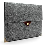 Lavievert Latest Designed Gray Felt Case Bag Sleeve Protector with Authentic Triangle Leather Flap and Copper Metal Corner and Magnetic Button for Apple 11