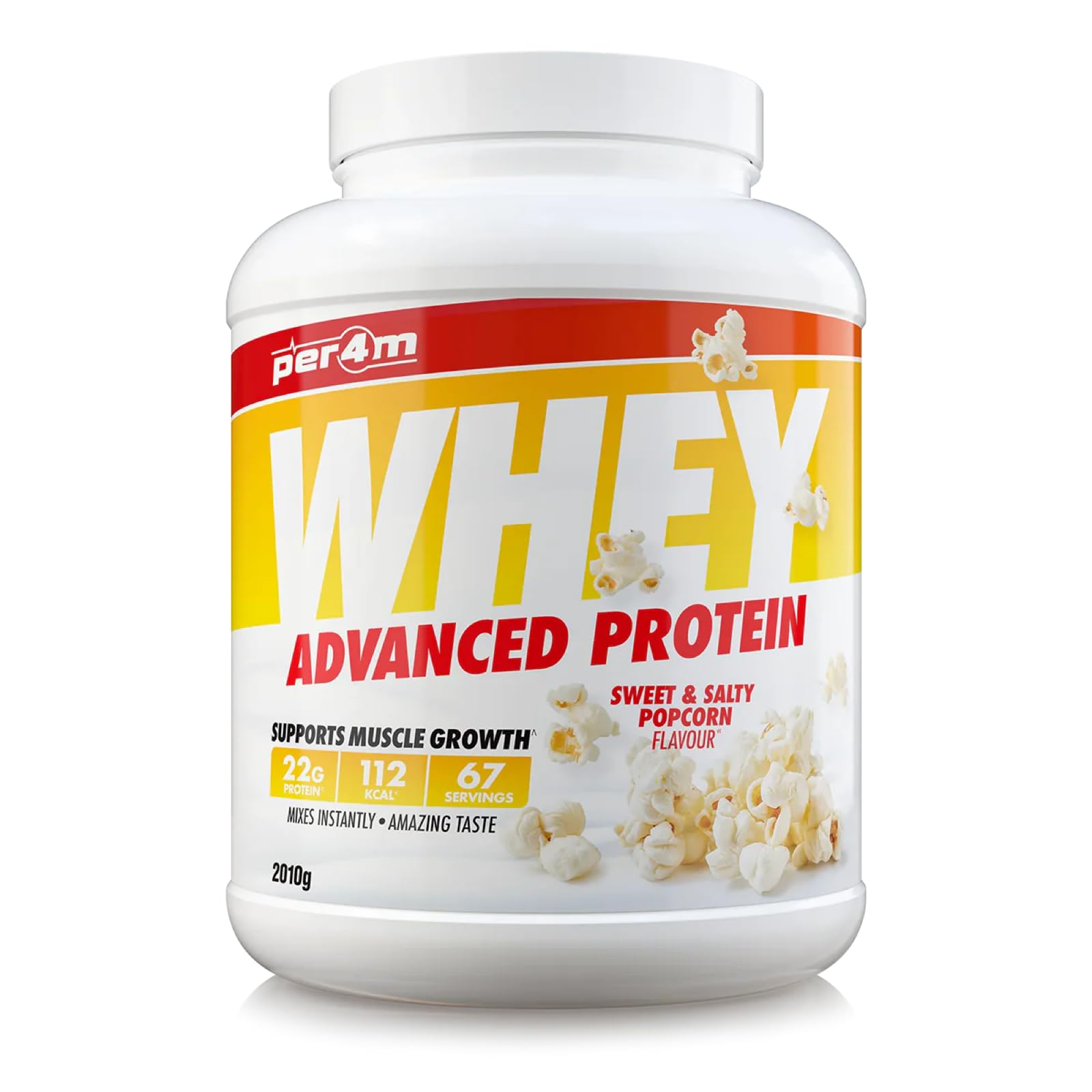 Per4m Protein Whey Powder | 67 Servings of High Protein Shake with Amino Acids | for Optimal Nutrition When Training | Low Sugar Gym Supplements (Sweet & Salty Popcorn, 2010g)