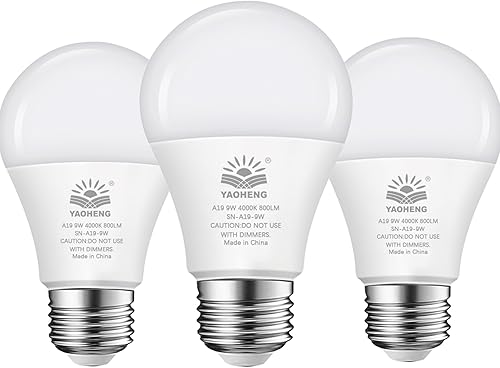 Miniatura 1 de YAOHENG Bombilla LED A19, bombillas LED de 9 W (equivalente a 60 W), base estándar E26, blanco neutro 4000 K, 800 lúmenes, no regulable, bombillas