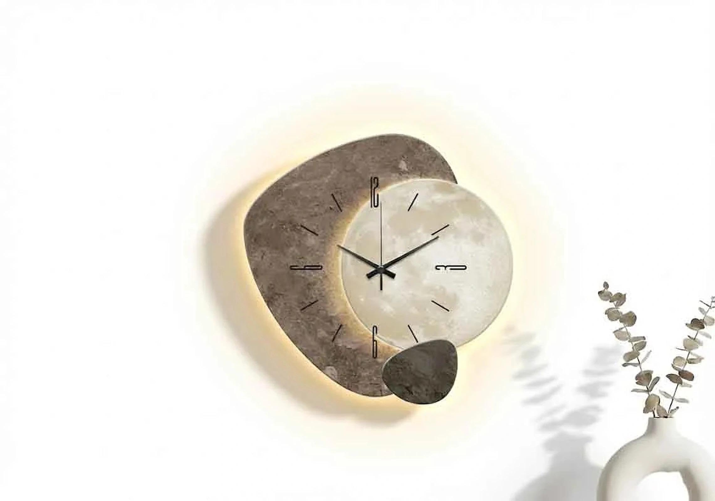 Creativo orologio da parete a LED e grande orologio da parete per soggiorno, movimento silenzioso e luminoso, per decorazione domestica, ufficio, corridoio, struttura 3D in porcellana con cristallo