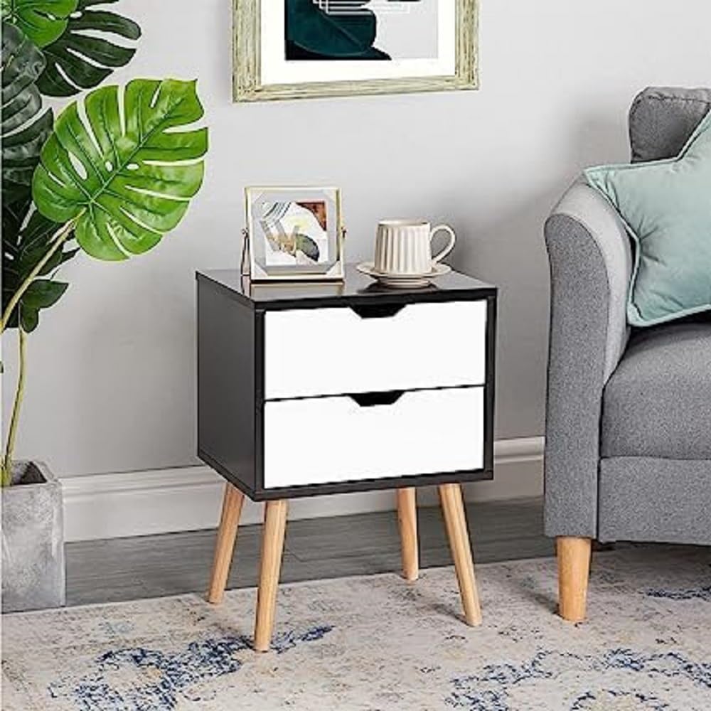Device Bas with BROWN ART SHOPPEE 2-Drawer End Side Table With Drawer And Solid Wood Legs, Bedside Table For Bedrooms, Mid-Century Modern Drawer Storage Cabinet For Bedroom & Furniture (Black & White) (B0C8HTHP2B) Amazon Price History, Amazon Price Tracker