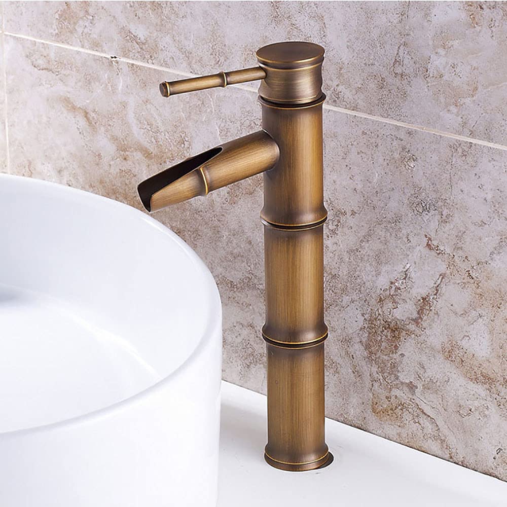 Robinet de salle de bain, robinet de lavabo rétro en bronze, robinet monotrou d'eau chaude et froide, adapté pour un diamètre intérieur de 32 mm à 40 mm