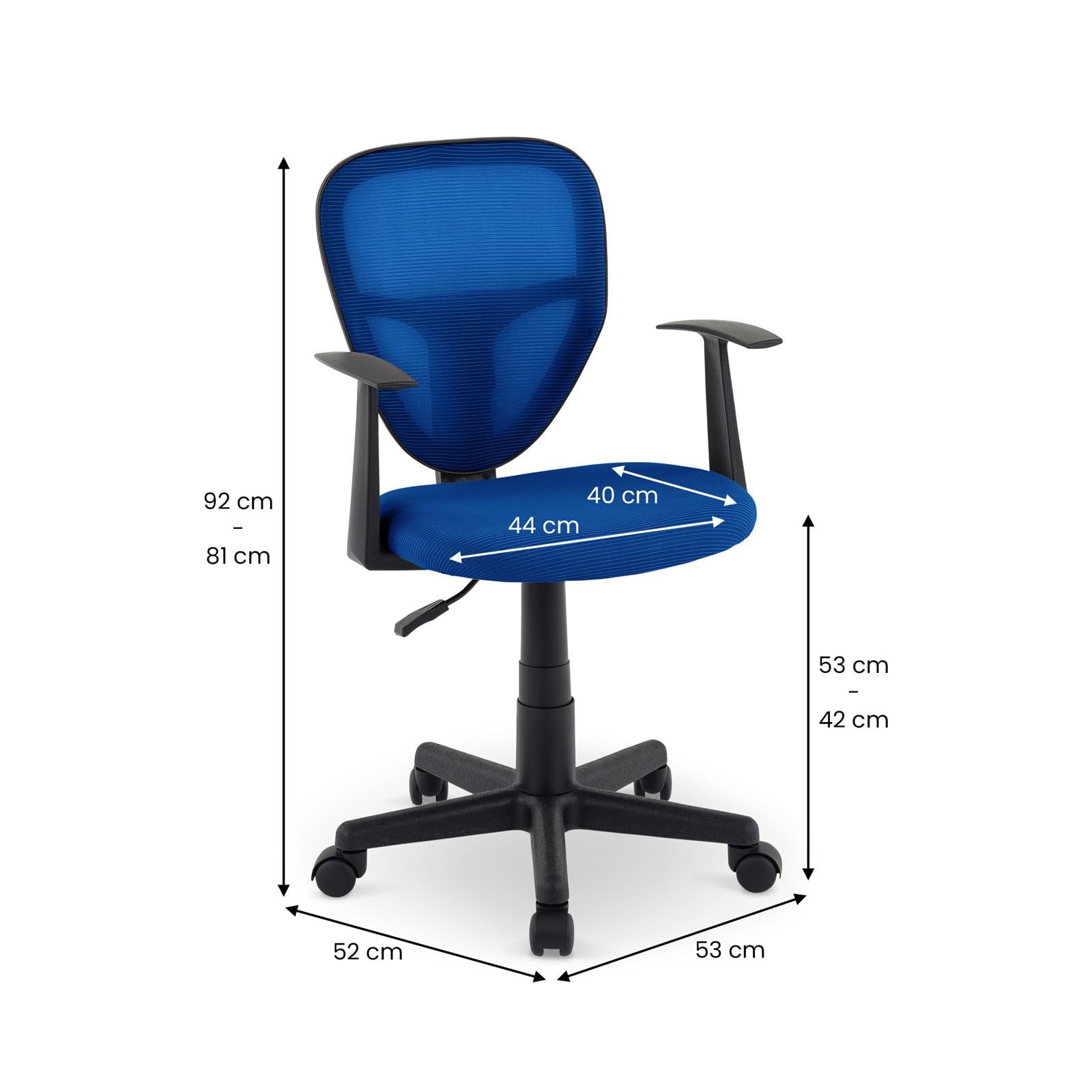 IDIMEX Schreibtischstuhl Kinder Studio-1 höhenverstellbar, Blau - Bürostuhl für Kinderzimmer ergonomisch, drehbar mit Armlehnen, atmungsaktiver Meshbezug [max. Belastbarkeit 100 kg]