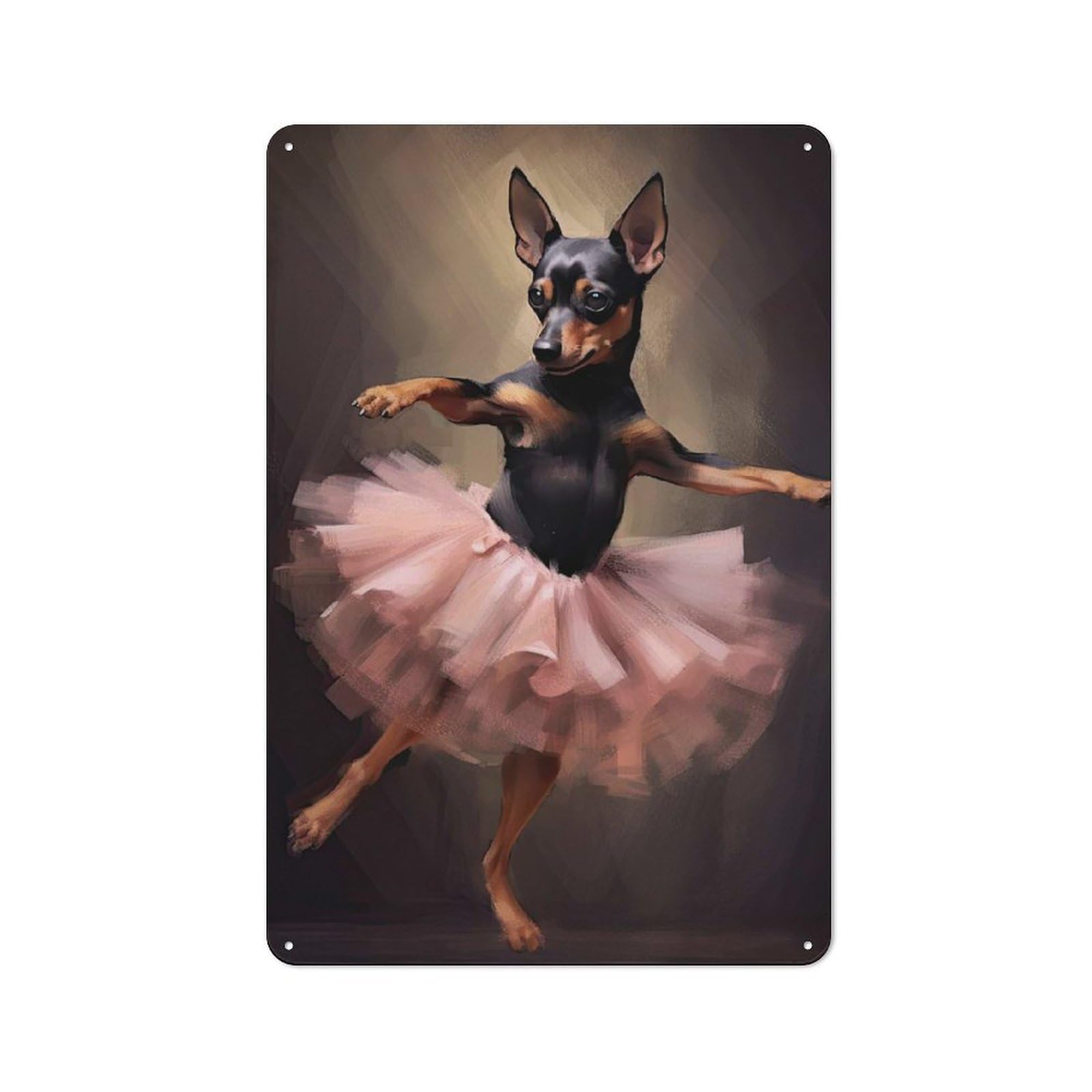 Classic Metal Plaque 30x20cm Featuring Miniature Pinscher Ballerina, Bistro Wall Plaque for Kitchen, Cafe, Pantry Or Dining Room