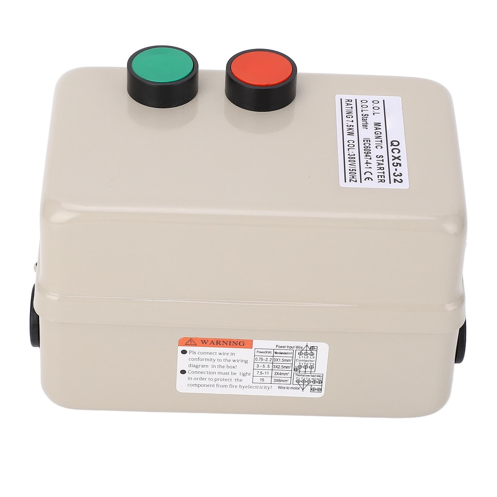 Arrancador magnético de motor eléctrico con protección contra sobrecarga para control de motor trifásico de 7,5 kW, 380 V, incluye carcasa de acero e instrucciones de cableado (idioma español