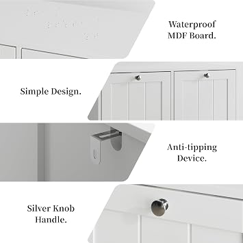 Laundry Hamper Cabinet Double Tilt Out Laundry Hamper 11.8 Gallon Hidden Laundry Storage with 2 Removable Baskets Fluted Trash Can Cabinet for Kitchen Bathroom