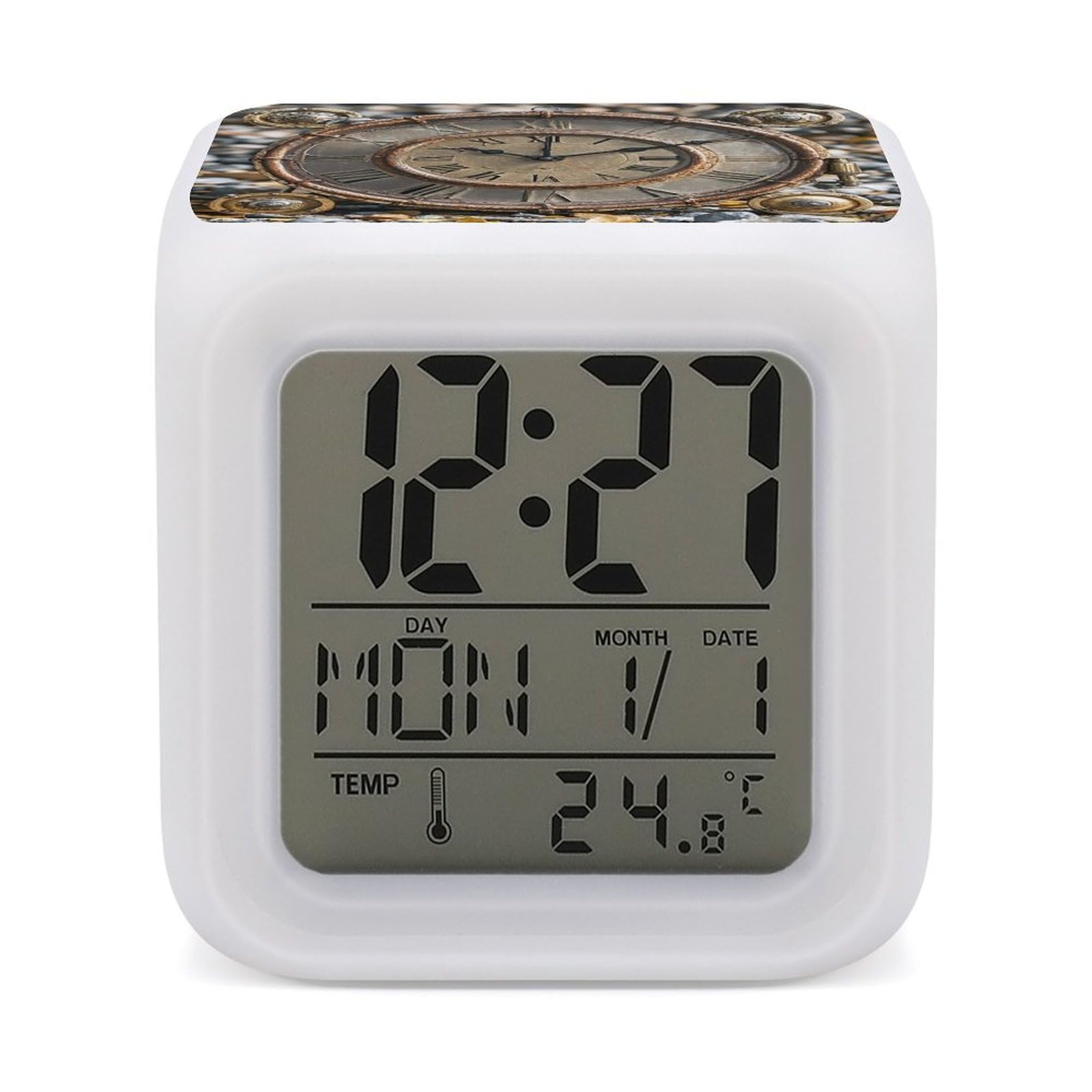 VstaDank Rusty Steampunk Clock Alarm Clock Alarm Clock with 7 Color Changing Digital Clocks for Bedrooms Sleep Training Clocks with Large Display for Office Kitchen Living Room
