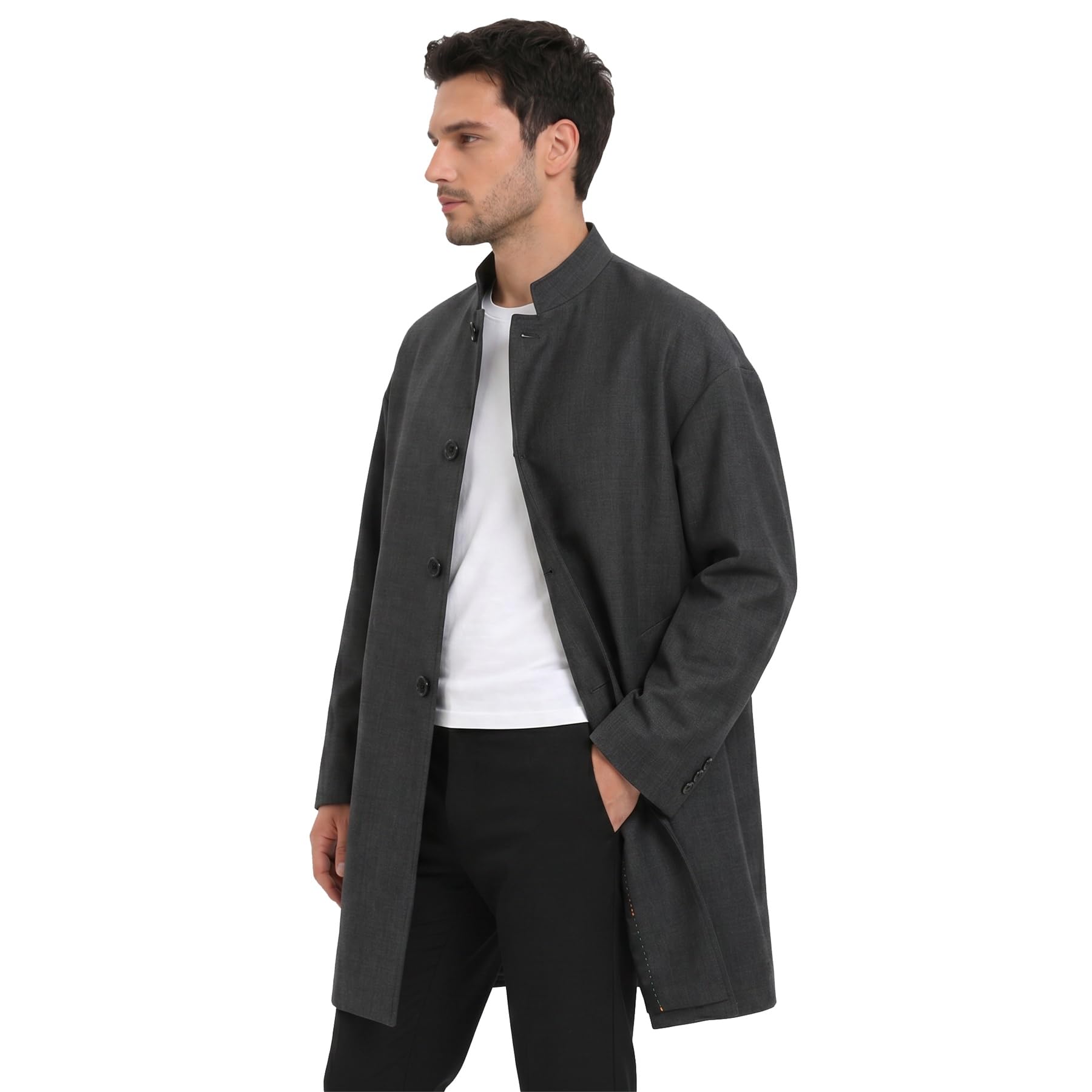 Allthemen Herren Trenchcoat Mittellang Mantel mit Stehkragen Jacke Business Casual Übergangsjacke Winter Herbst