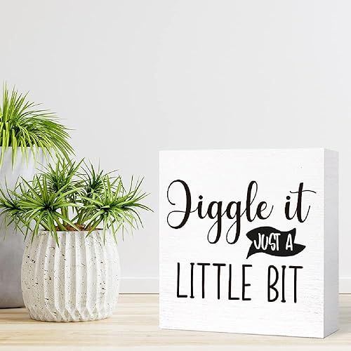 Miniatura 7 de SJNH Divertido letrero de madera para baño Jiggle it Just Little Bit, letrero de bloque de madera para baño, estante de baño, baño, decoración