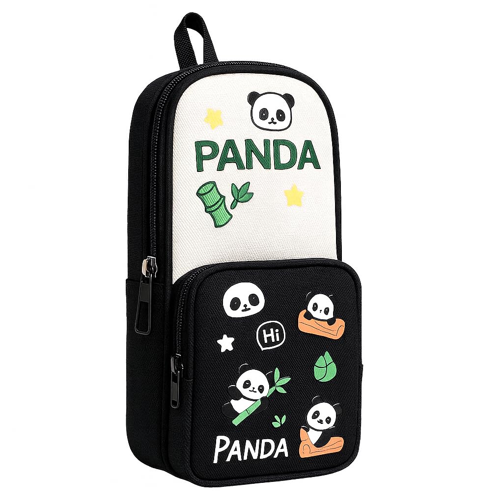 Cute Panda Pencil Case for Kids | Large Capacity School Pouch | 2-Zipper Standing Pen Organizer | Durable Oxford Material | Stationery Pouch for Boys & Girls-image-12