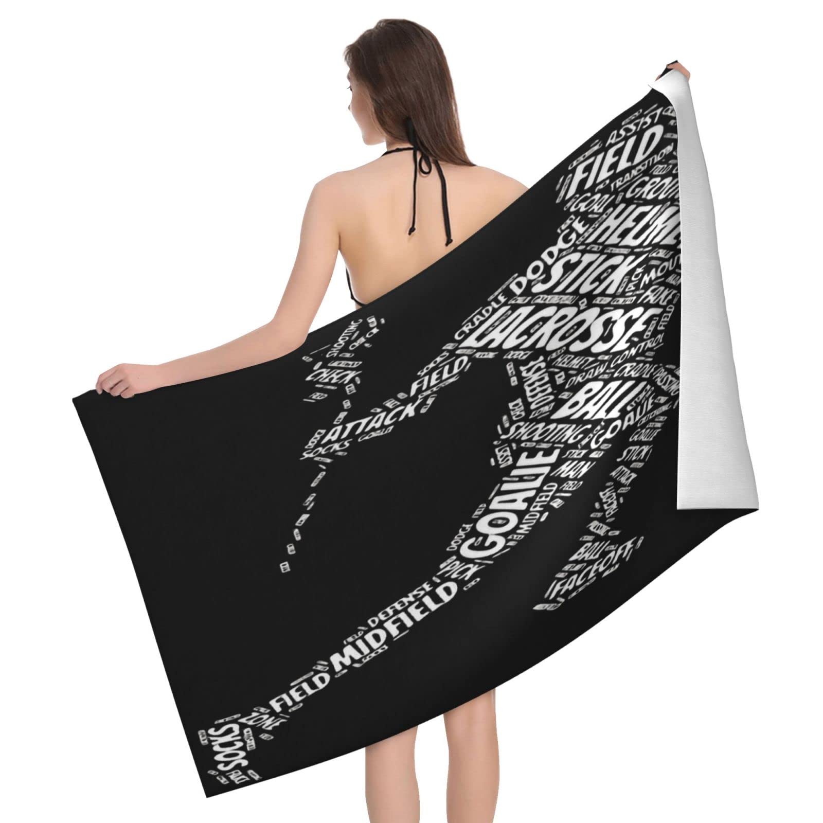Lawenp Lacrosse Beach Towel, Lightweight Sand Free Quick Dry Microfiber Absorbent Bath Towel for Kids, Adults, Swimming, Bath, Yoga, Pool, Travel, Camping 32"X52"