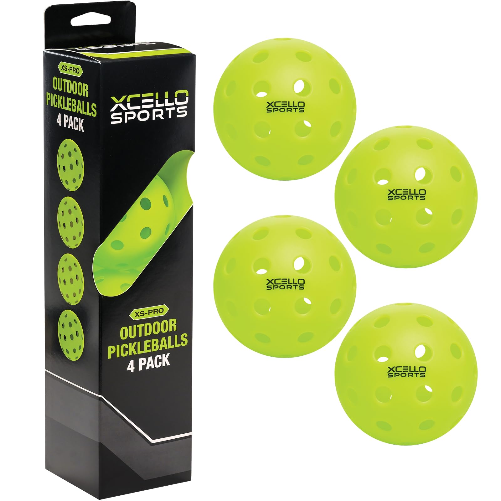 Xcello Sports Pickleball per esterni, confezione da 4, 40 fori, verde neon
