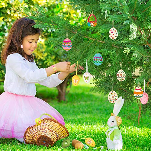 60 Pieces Easter Wooden Embellishments Unfinished Wood Egg Hanging Ornaments With Twines For Easter Party Decorations Supplies #TOP6