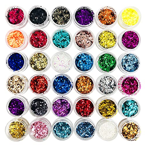 DaKuan 36 Colors Craft Glitter for Epoxy Resin, Resin Decoration Art Kit with Resin, DIY Decorations Dye Pigment, Gold Foil Flakes, Nail Art