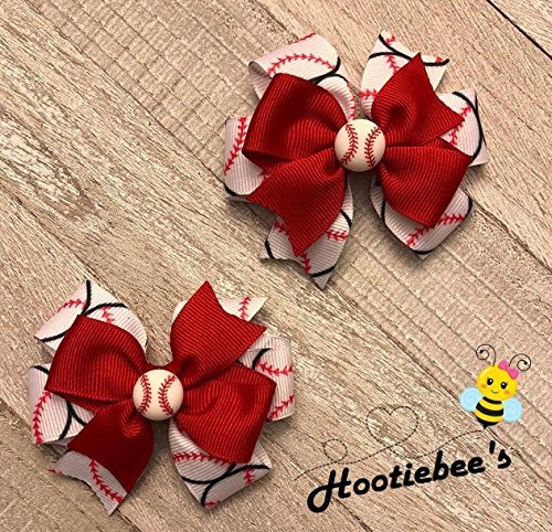 Baseball Toddler Hair Bow Set (Red or Black)
