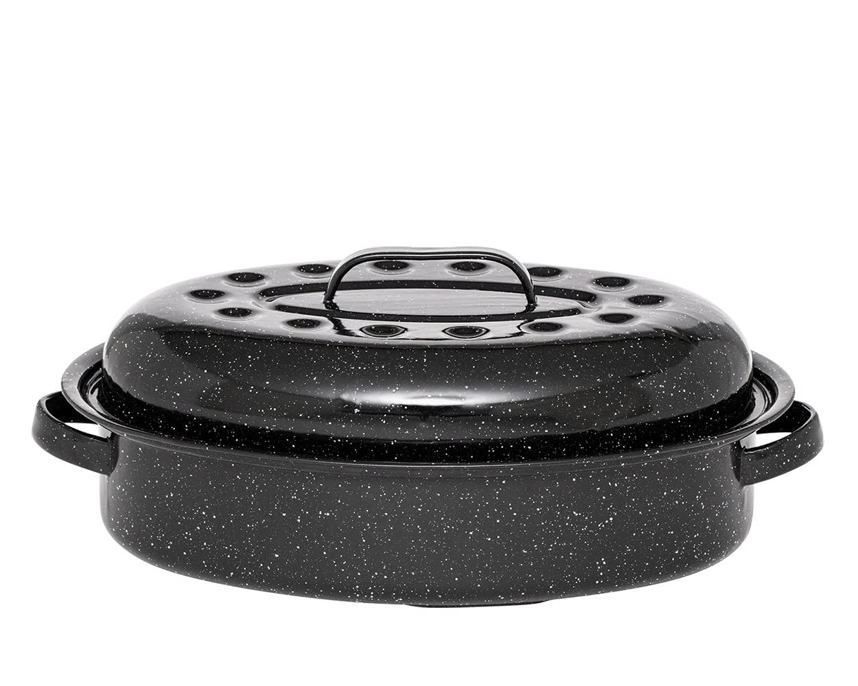 Granite Ware Covered Oval Roaster, 10 lb Capacity - Speckled Black