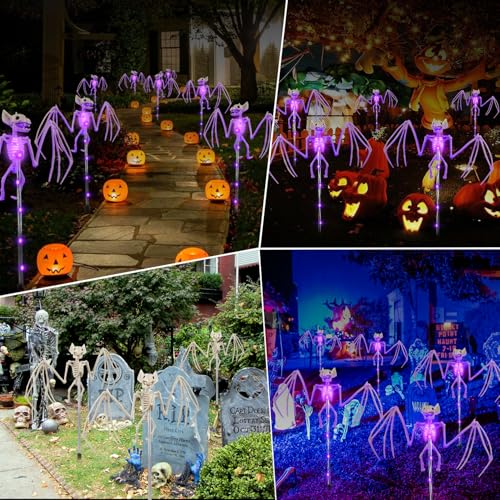 2-ct 3D Scary Bat Skeleton Outdoor Solar Path Lights (purple) - image 2