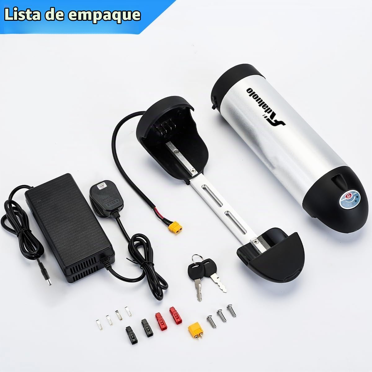 Batería Ebike Botellas 36V 10AH - Plata Batería Bicicleta Eléctrica de Litio Bateríe Extraíble con Cargador, Luz Indicadora & Base de Montaje