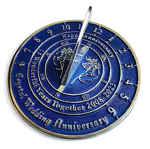 NauticalMart 15th Crystal Wedding Anniversary Sundial Gift for Parents, Grandparents, Friends, Husband or Wife, Couples, Him & Her Unique Marriage Present 2023 (15th Anniversary)