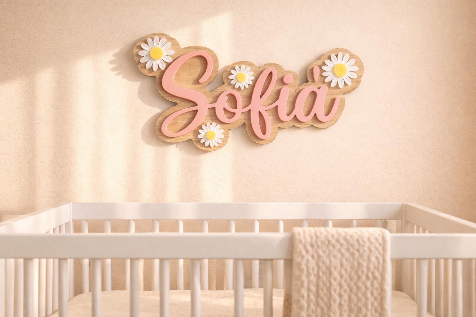 RecontraMago Cartel Nombre Personalizado con Flores – Decoración Habitación Bebé Niña – Letrero Madera Natural y Acrílico 3D – Regalo Recién Nacido Original Estilo Boho Premium (2)